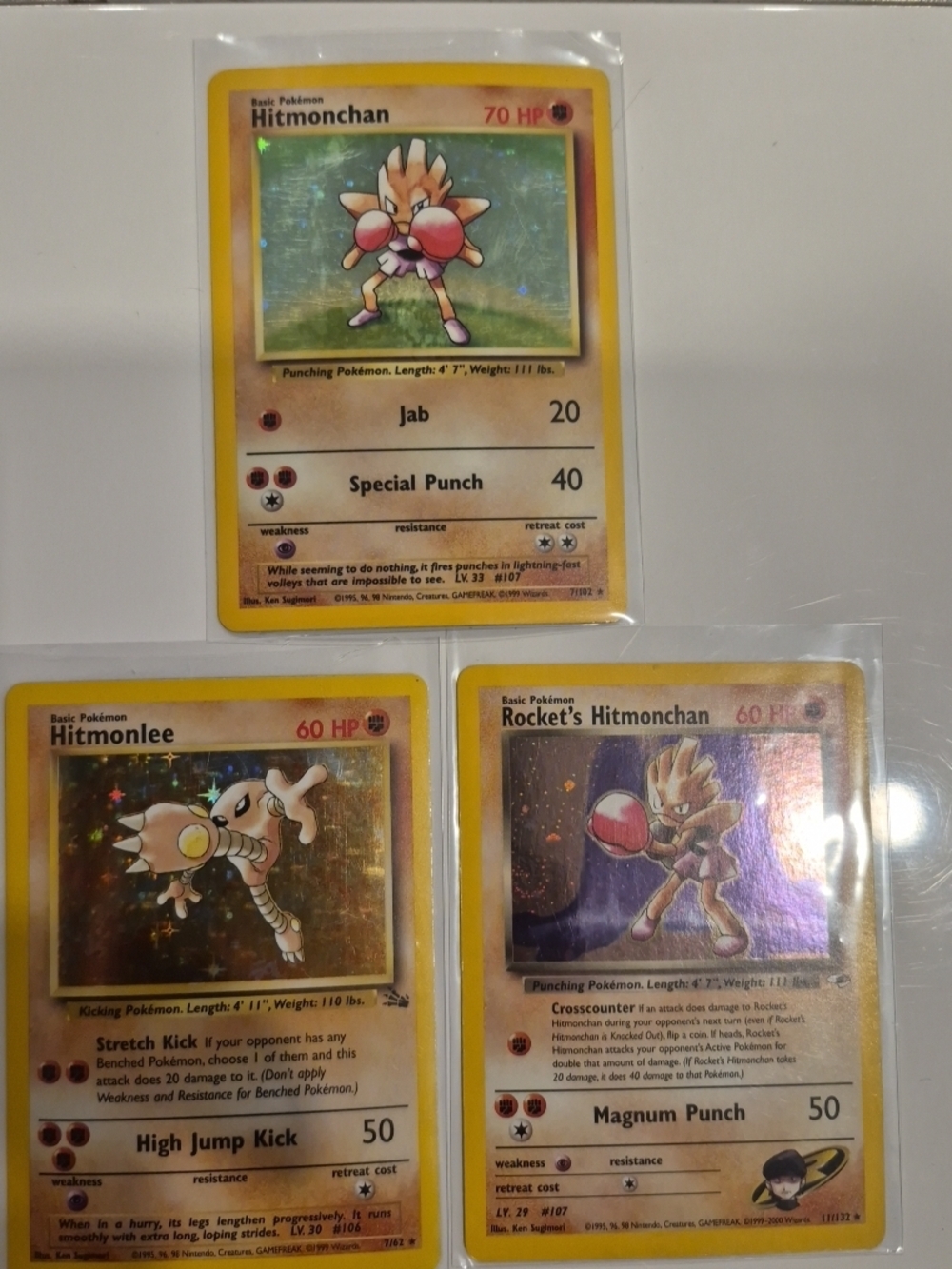 Pokemon Hitmonchan & Hitmonlee Cards - Yellow, Brown, Red, Pink